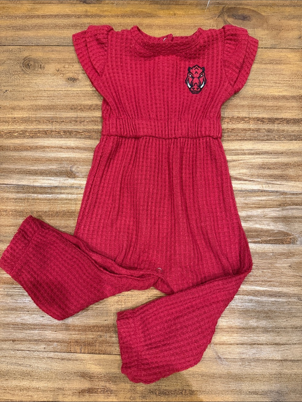Arkansas Razorbacks 0-3M Red Waffle Knit Baby Romper
